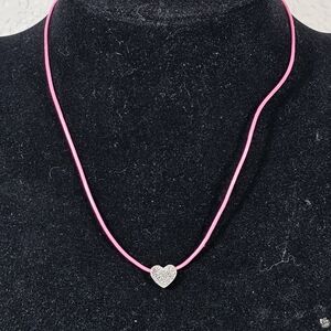 Silpada Sterling Silver Heart and Pink Leather Cord Necklace